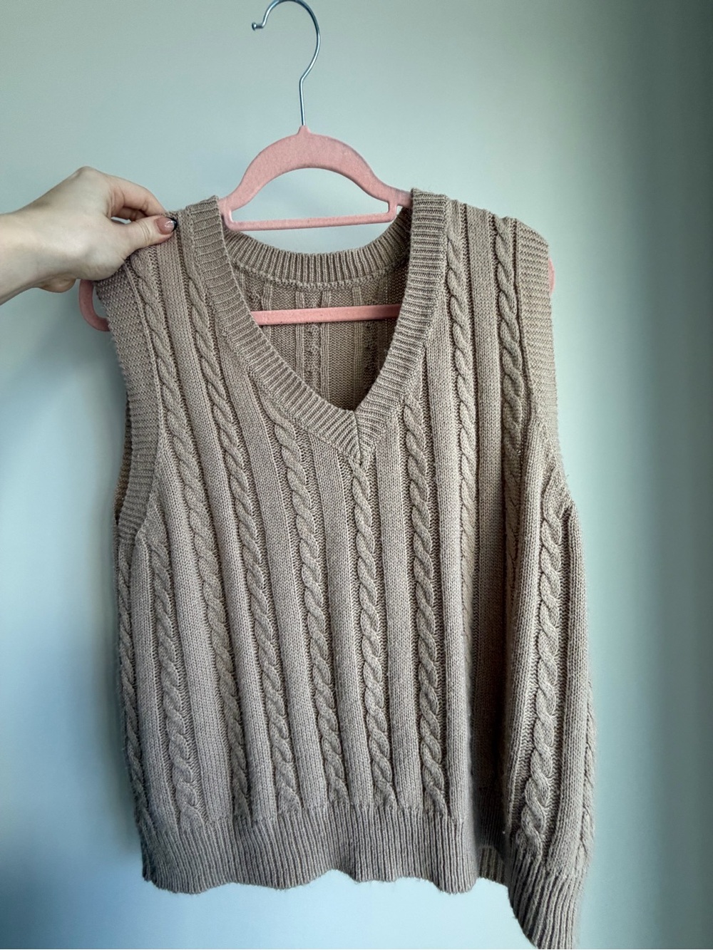 SHEIN Taupe Cable Knit V-Neck Sweater Vest